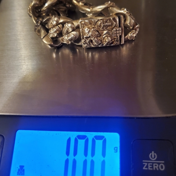 Vintage custom made bikers skull bracelet heavy sterling silver - Picture 4 of 4